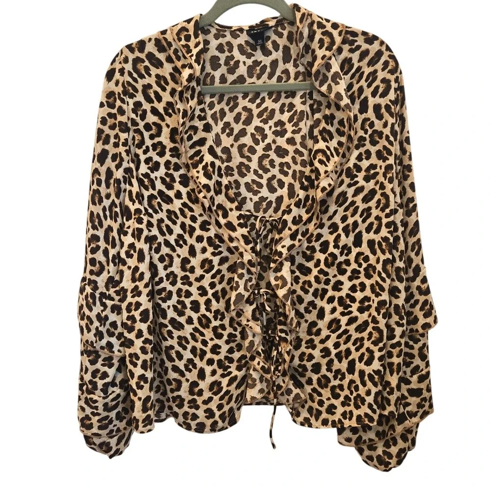 Torrid 00‎ Leopard Print Tie Front Ruffle Top Blouse Long Sleeve Mob Wife Office